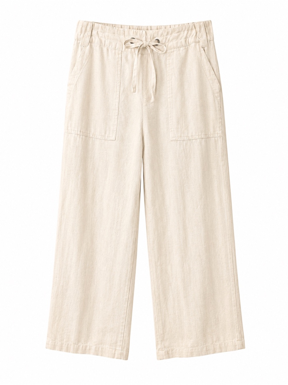 Nicole Miller Cream Wide-Leg Drawstring Pants